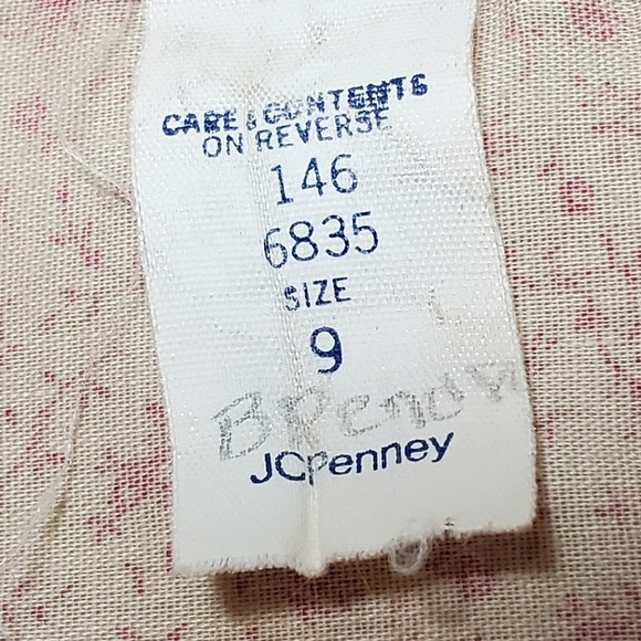 Vintage 60s JCPENNEY Tan Red Floral Calico Print Tie-Waist Boho Peasant Dress S - Picture 14 of 15